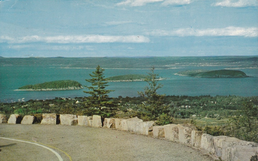 Vintage Postcard Aerial View Of Bar Harbor Maine And Porcupine Islands