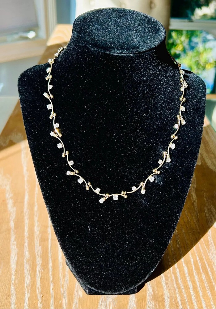 Vintage Monet Necklace with Faux Gold and Cubic Zirconia Stones