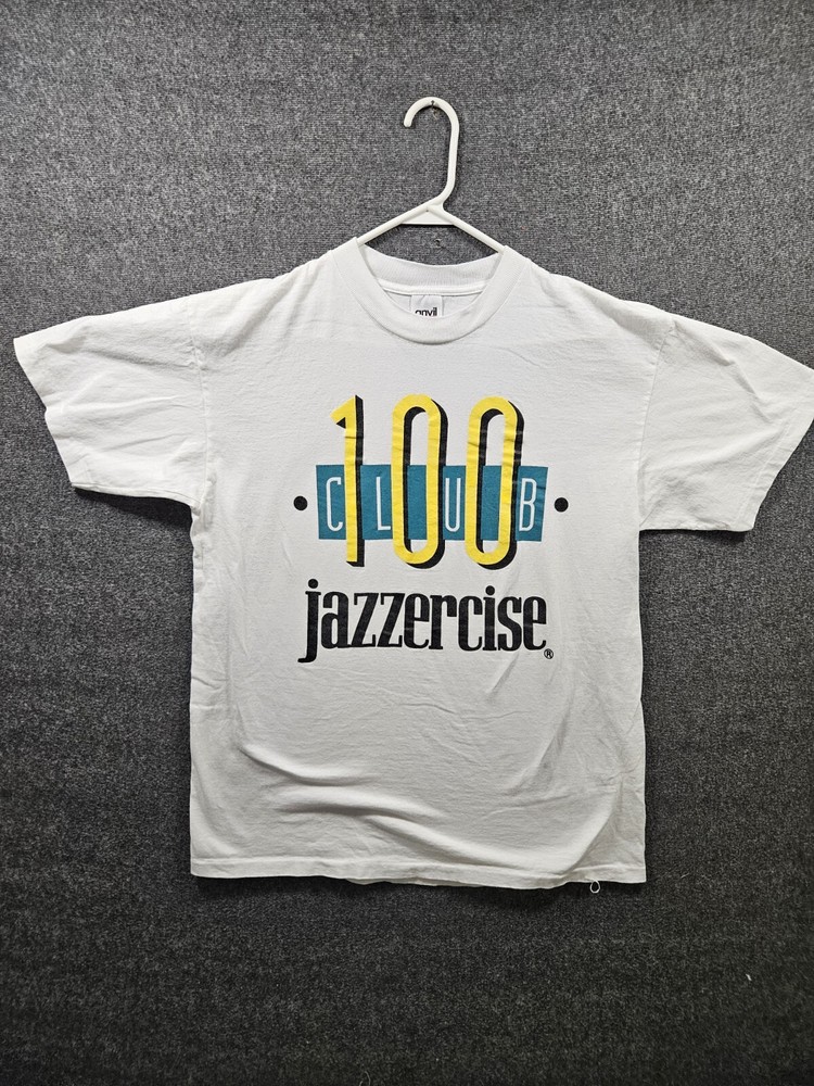 Vintage 90s Jazzercise Club White Single-Stitch Graphic T-Shirt USA Made Size XL