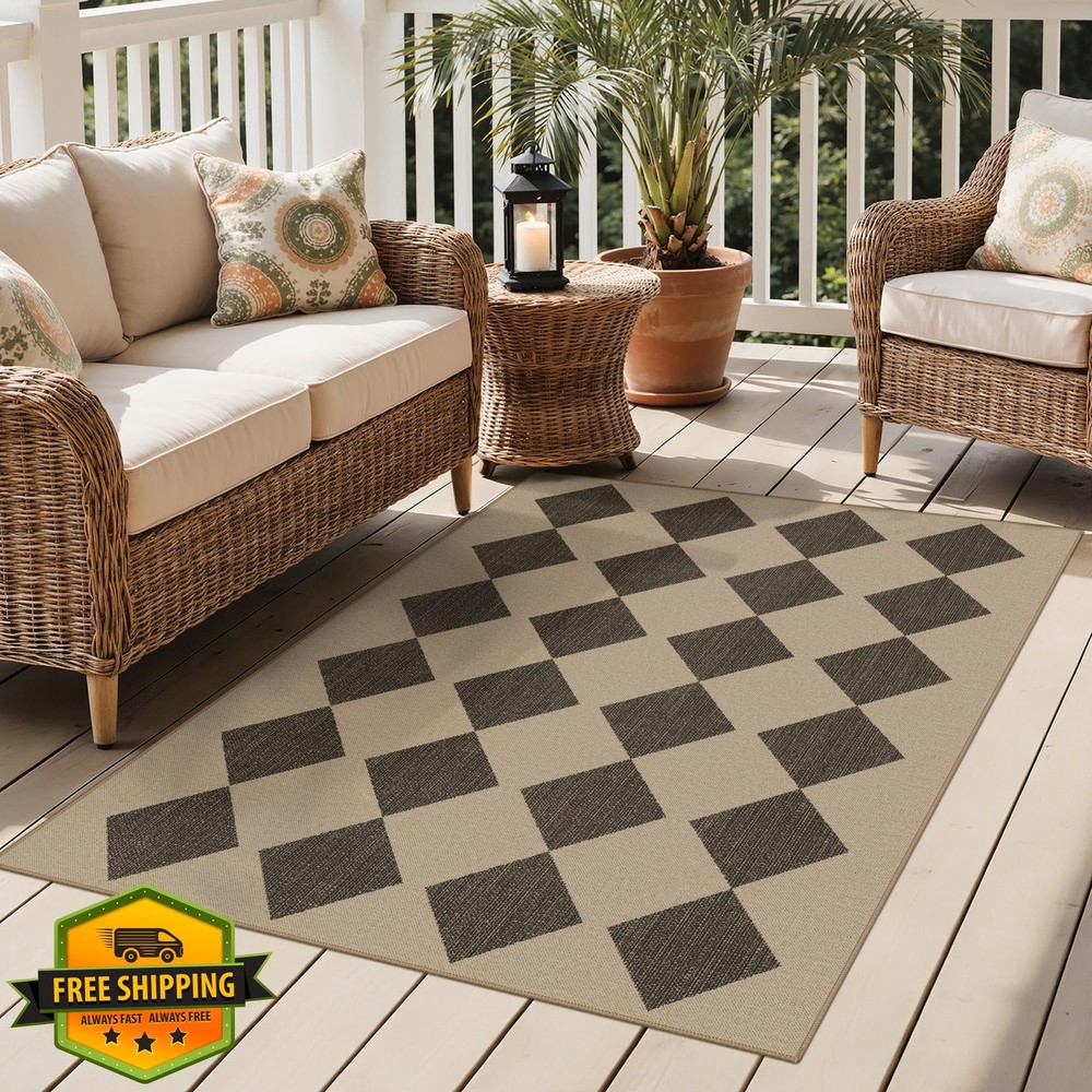 GENIMO 5'x8' Checkered Outdoor Area Rug Machine Washable Non Slip