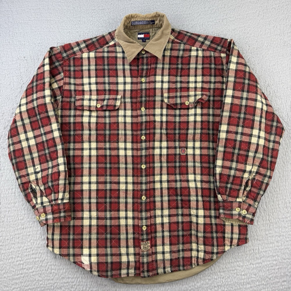 Vintage Tommy Hilfiger Heavy Lined Plaid Flannel Shirt Jacket for Men Size Large