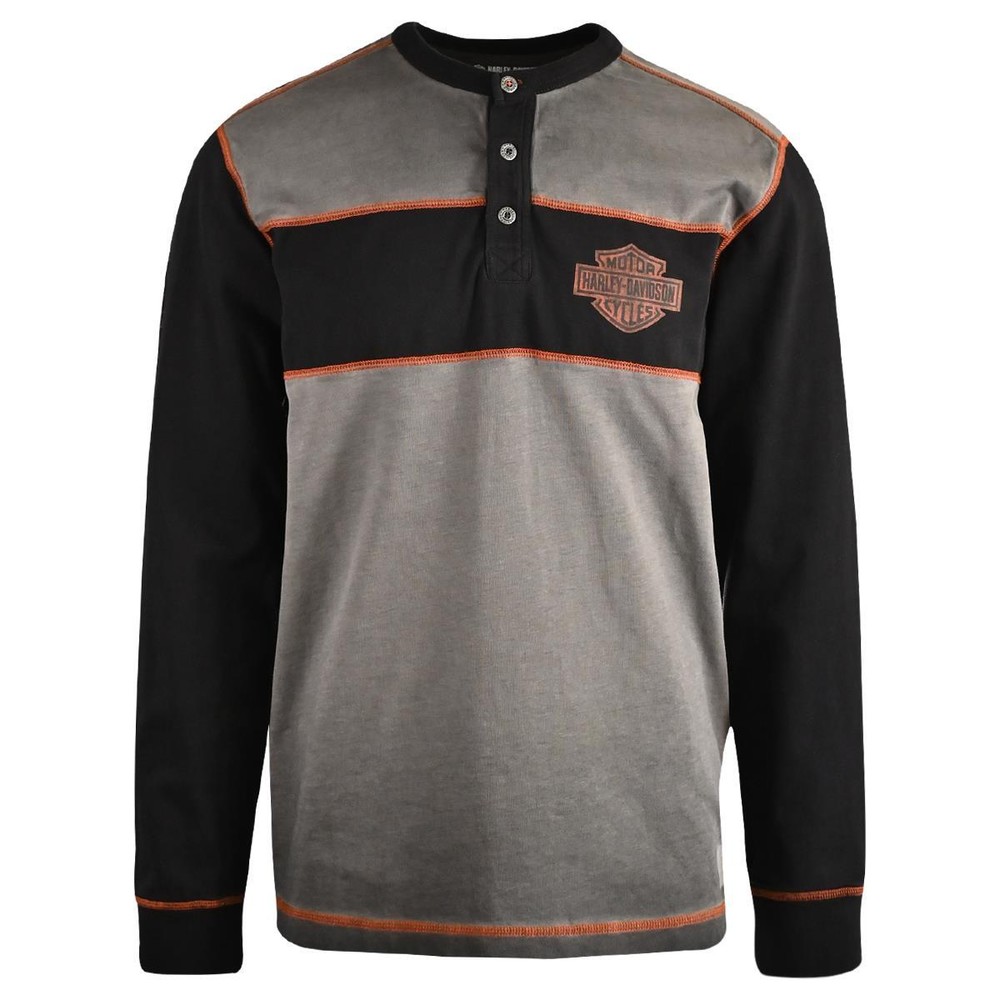 Harley-Davidson Men's T-Shirt 2-Toned Copperblock 3 Button Long Sleeve (S64)