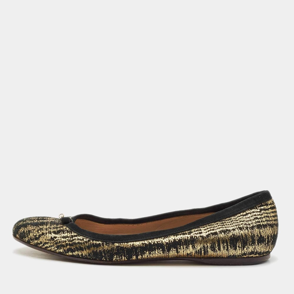 Fendi GoldBlack Textured Suede FF Charm Ballet Flats Size 39