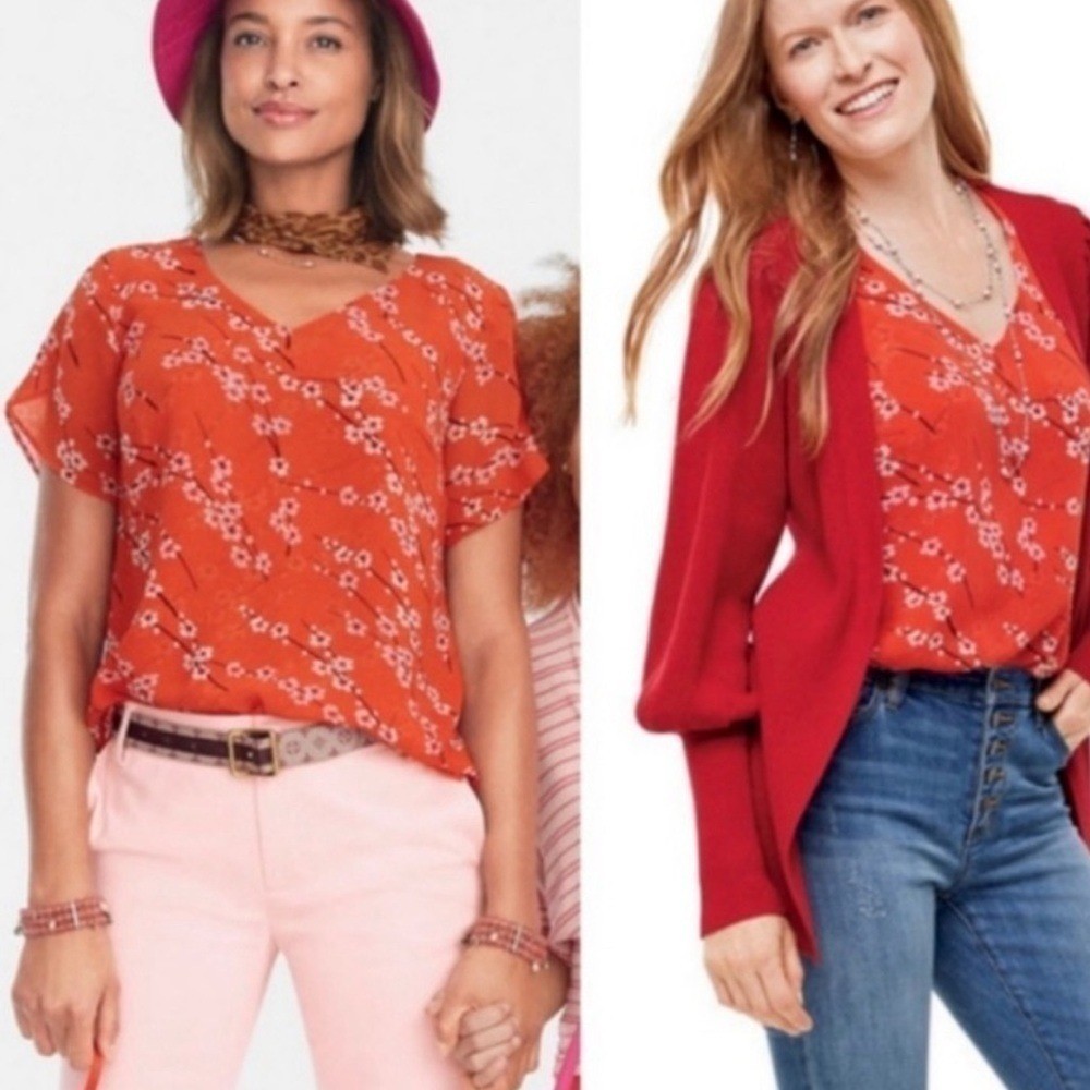 CAbi Top Blouse Split Sleeve Cherry Blossom Style 5712 Women's Size M