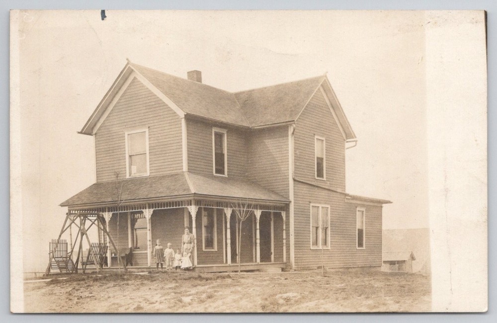 RPPC Carbondale IL Early 1900s Rural Farm House Family Portrait Postcard