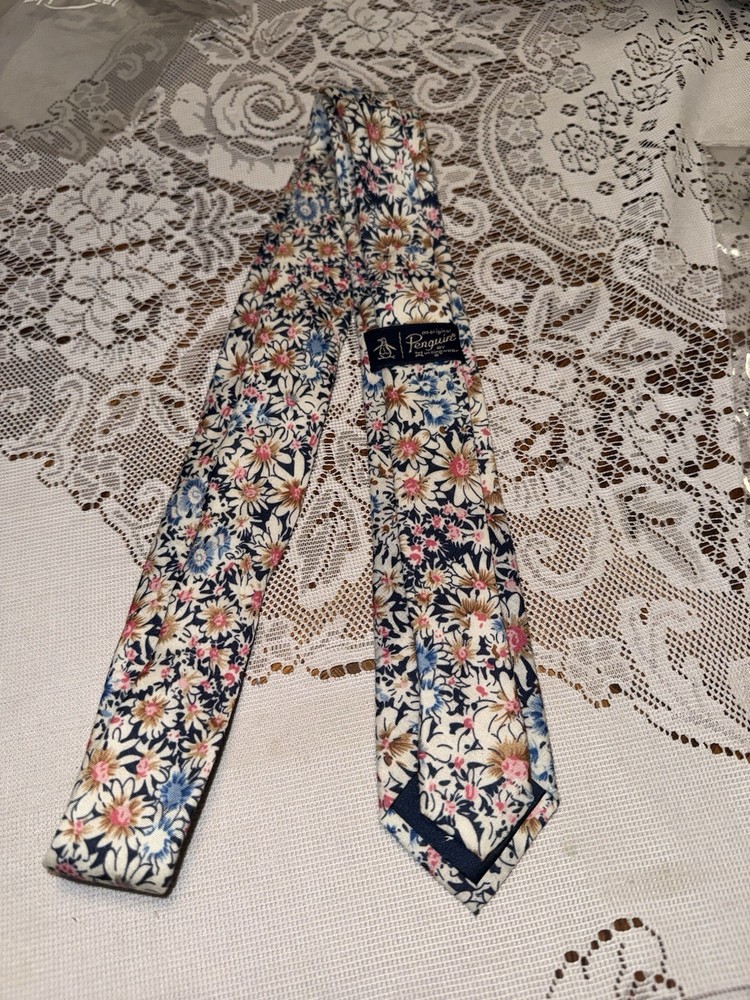 Vintage Original Penguin By Munsingwear Tie Skinny M White Floral