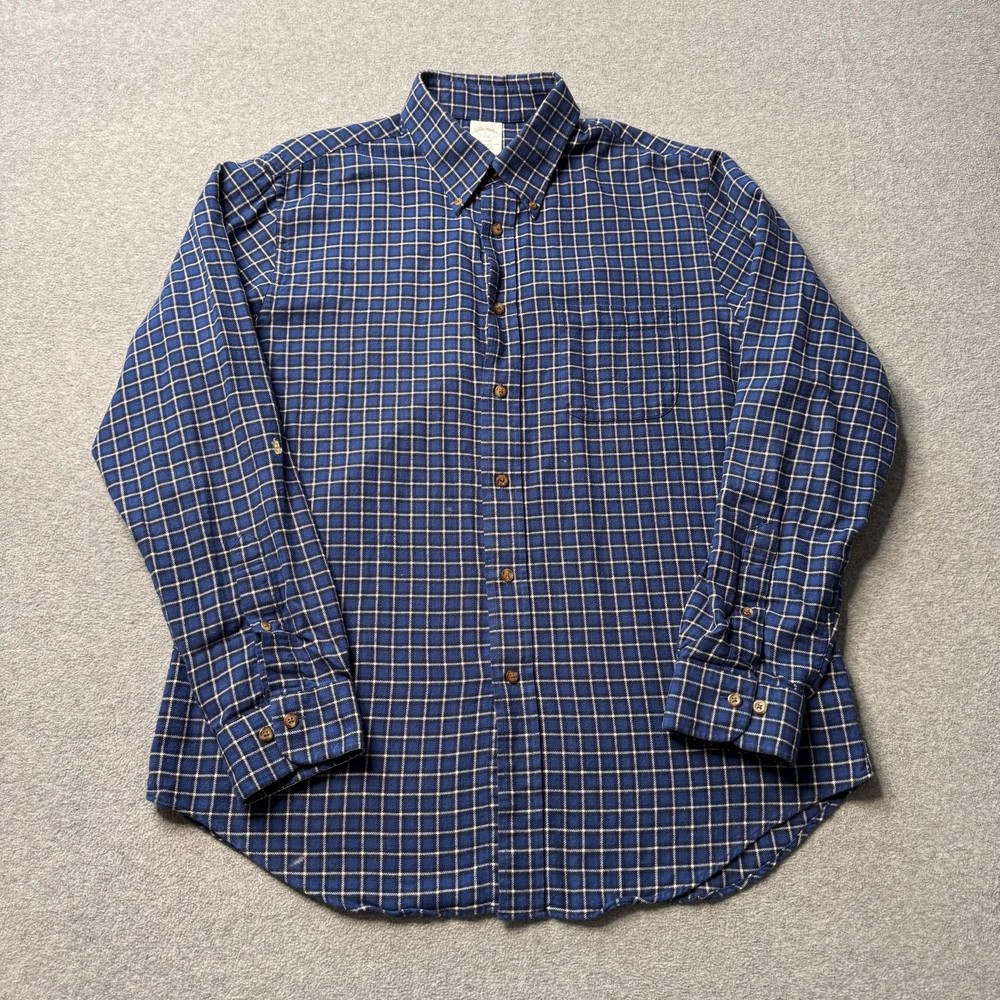 Brooks Brothers Shirt Mens Large Blue Plaid Cotton Flannel Preppy Casual Adult