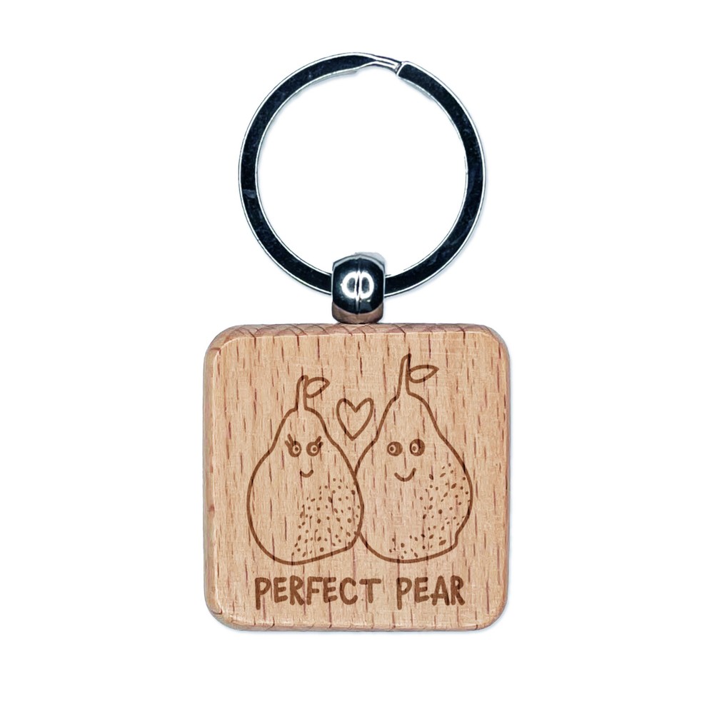 Personalized Pear Love Doodle Wood Keychain Tag Charm Gift