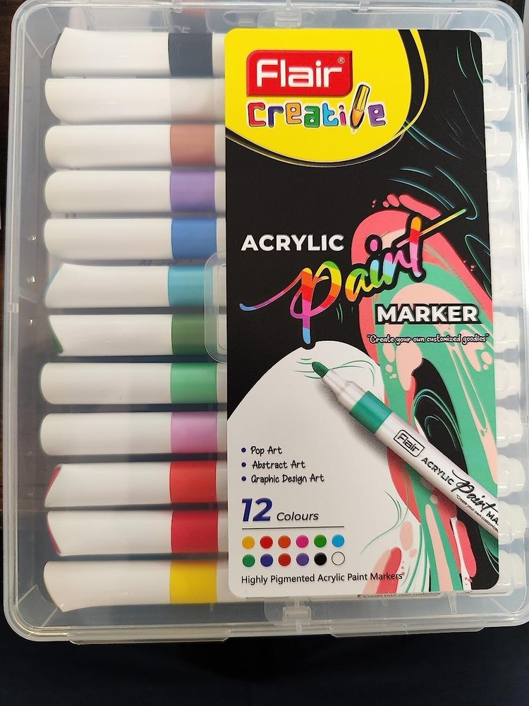 FLAIR CREATIVE ACRYLIC PAINT MARKER PEN (12 SHADES) | POP ABSTRACT GRAPHIC ART-image