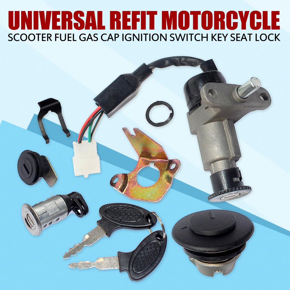 Refit Motorcycle Scooter Fuel Gas Cap Ignition Switch Universal Key Seat Lock