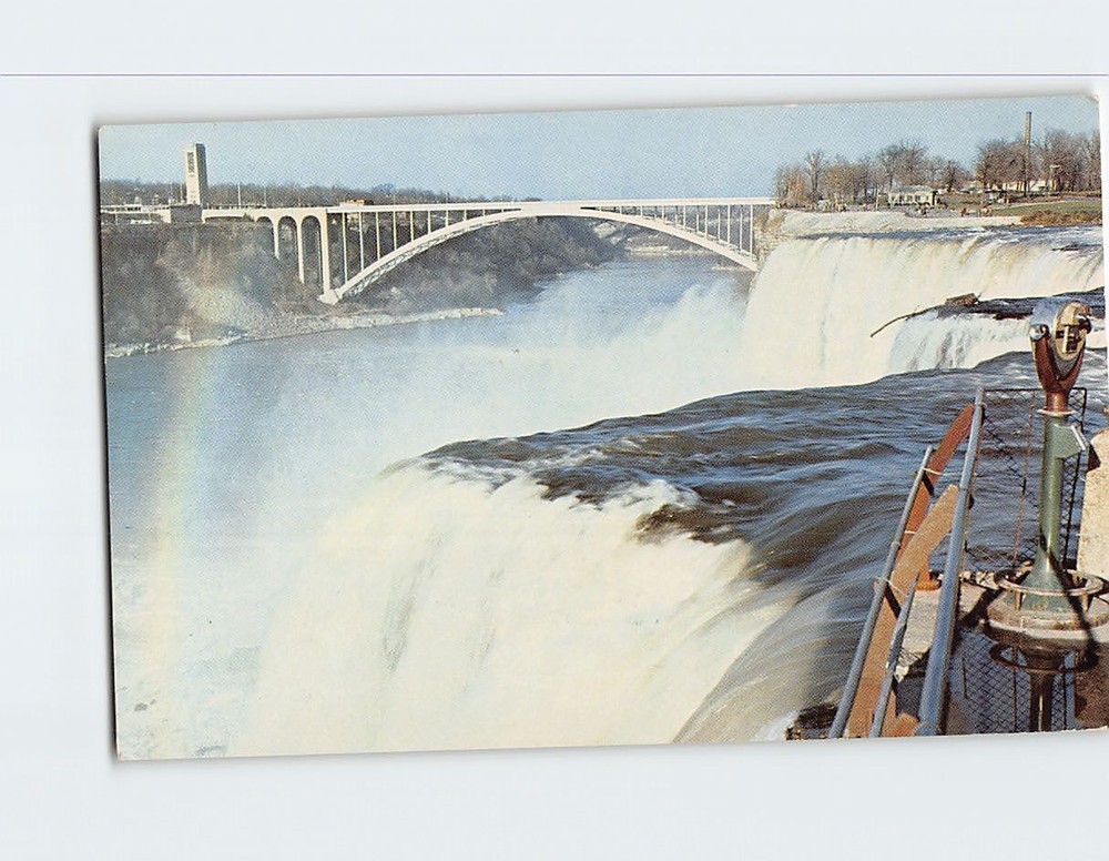 Postcard Rainbow Bridge & American Falls Niagara Falls New York USA
