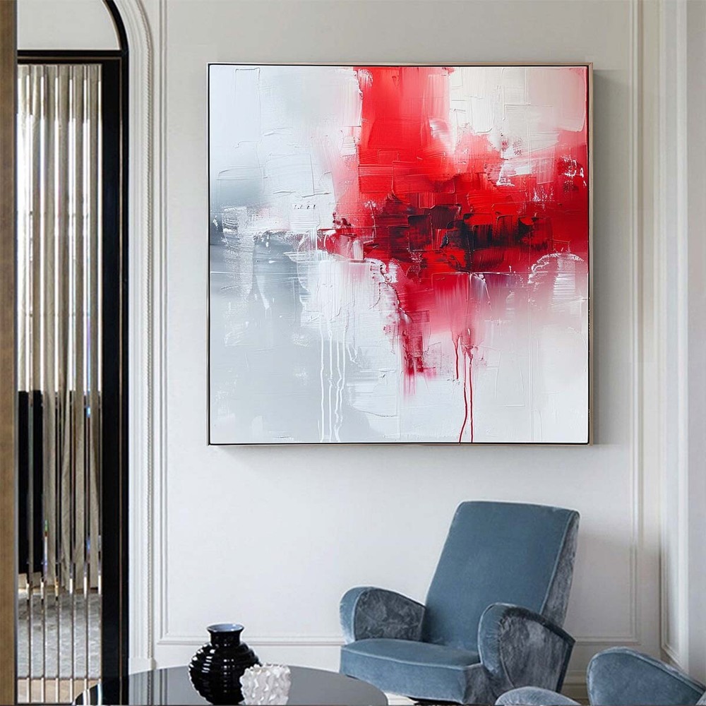 white Modern Abstract Oil Painting on canvsa Handmade wall art Living Room Red