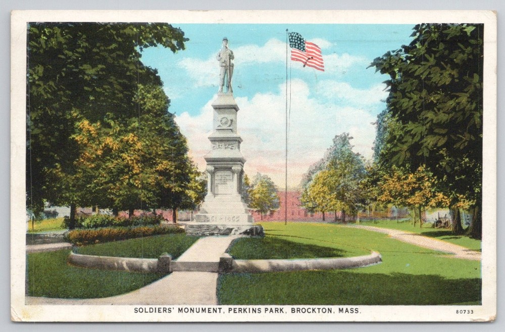 Soldiers' Monument Perkins Park Brockton MA 1924 Postcard