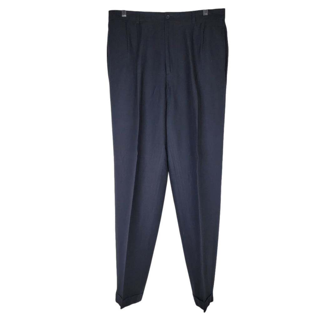 Caliborne Pleated Front Cuffed Hem Linen Blend Dress Pants Blue Size 36/32
