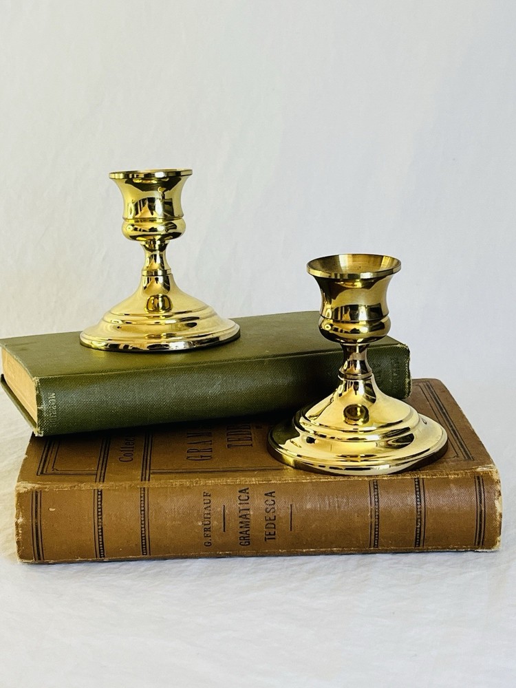 Vintage Brass Candlestick Holders Small Set of Two