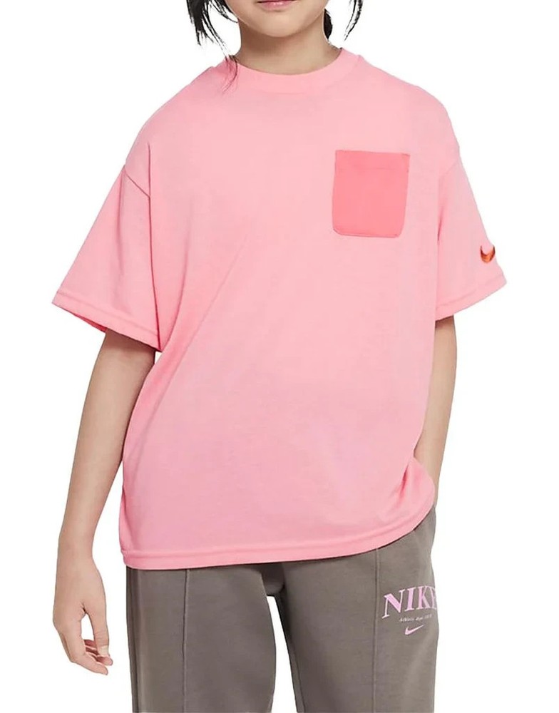 Nike T Shirt Pink Pocket Short Sleeve Boxy Size Girls S NEW
