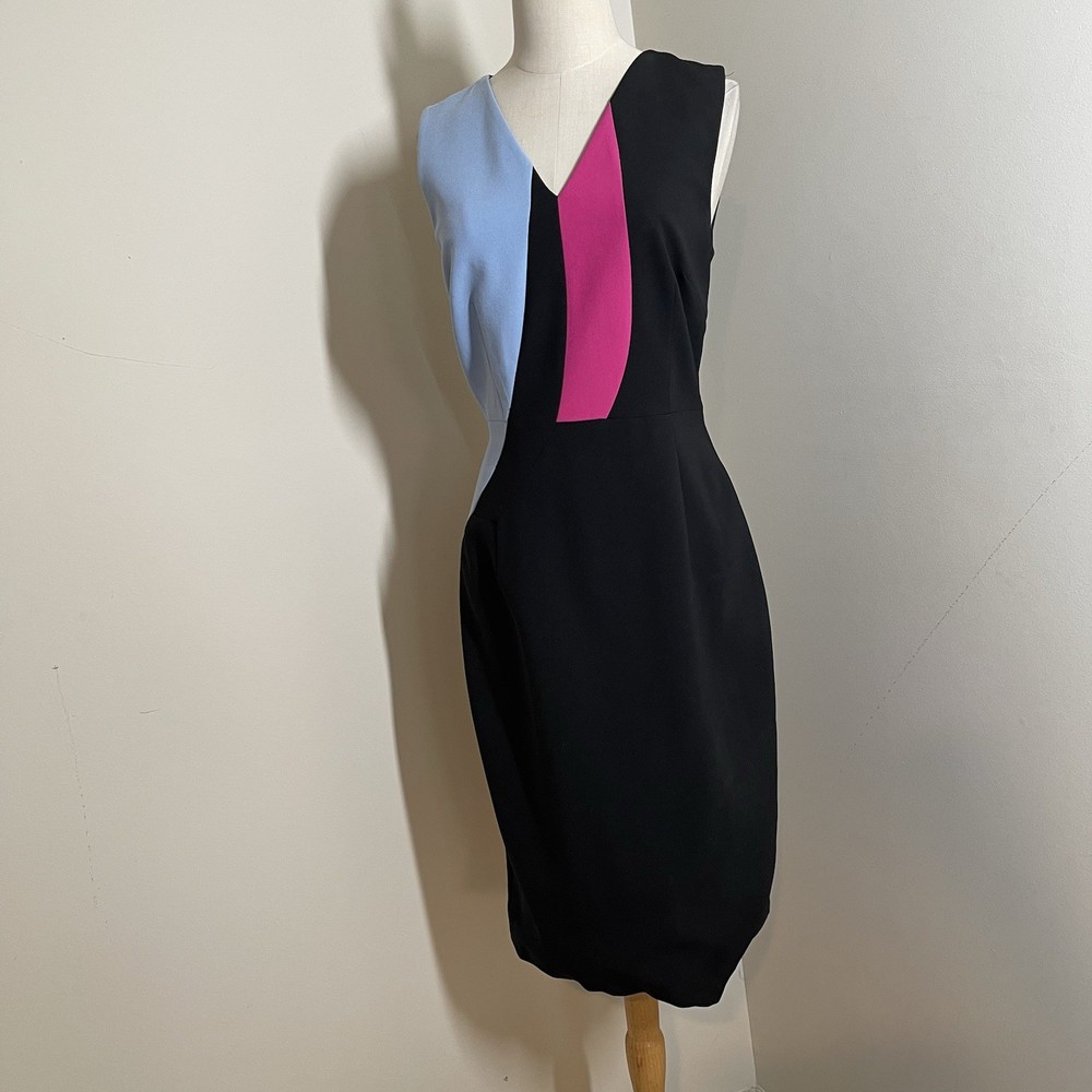 Ellen Tracy Women’s Black Blue Pink -SZ 6- Sleeveless Colorblock Sheath Dress