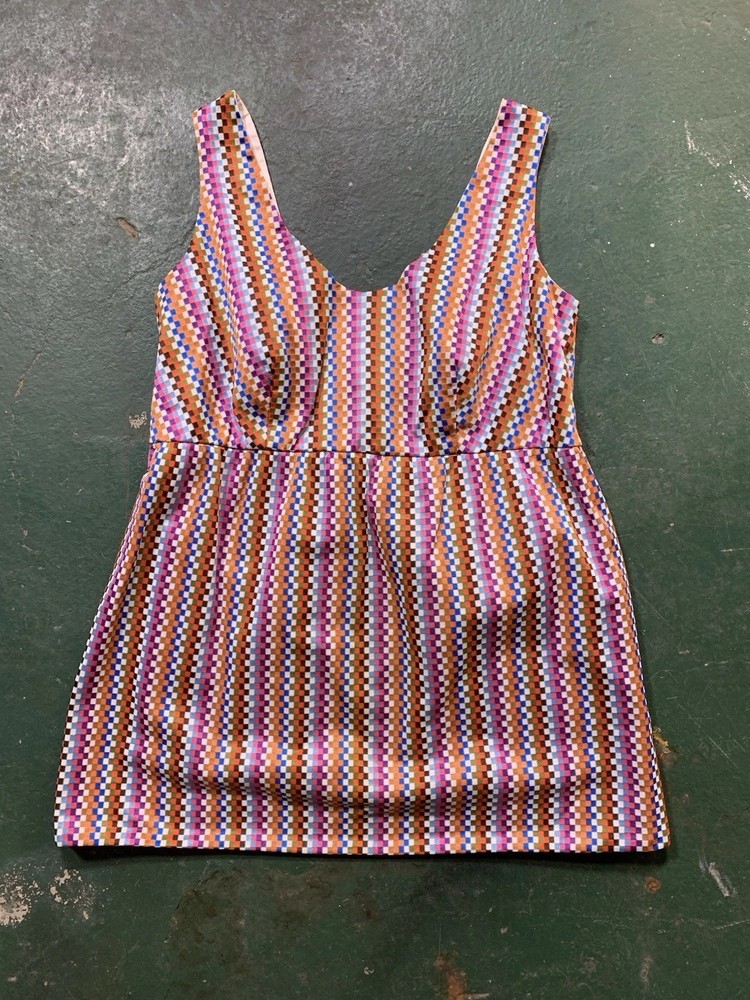 1970s Vintage Phil Jacobs Two Piece Set Checkered Tank Mini Short Multicolor