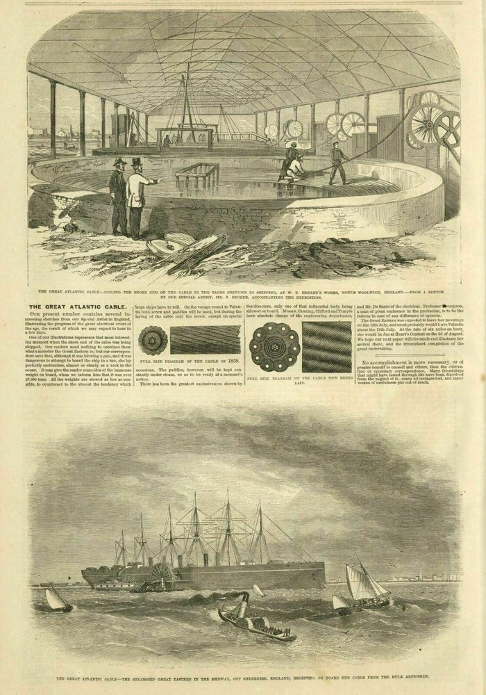 STEAMSHIP GREAT EASTERN RECEIVING THE CABLE NAUTICAL THE GREAT ATLANTIC CABLE