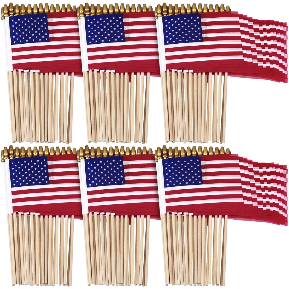 150 Pcs 8x12 Inch Mini US Flags on Wooden Sticks Small American Patriotic Decor