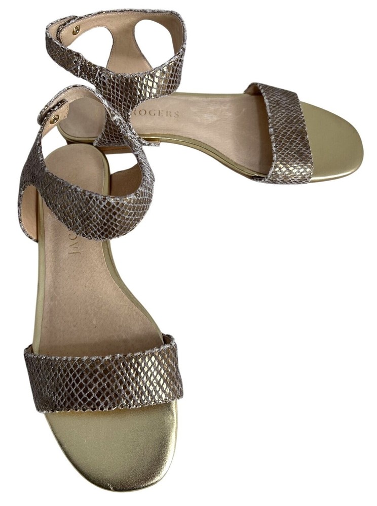 Jack Rogers Womens Size 8 Gold Snakeskin Flat Sandals Ankle Strap