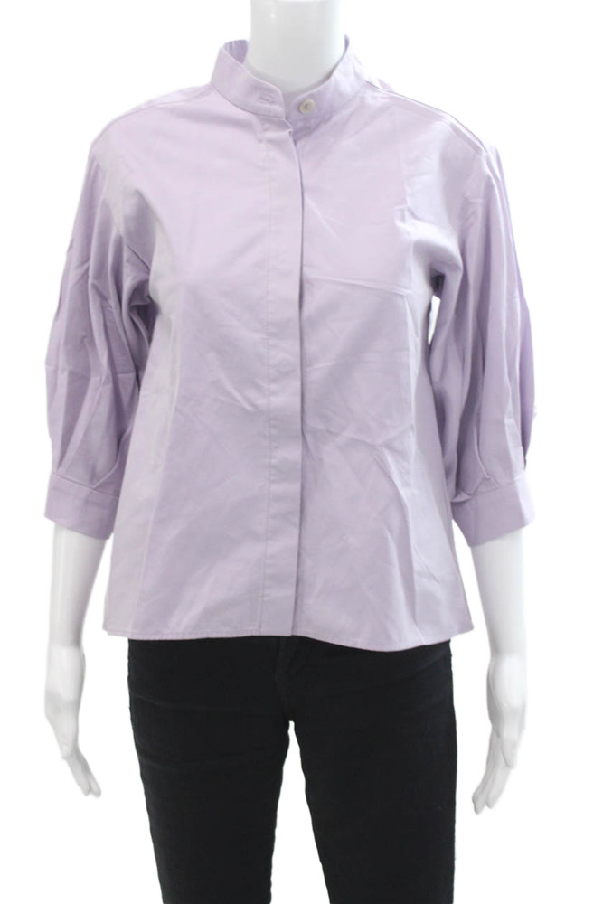 Odeeh Womens Cotton High Neck Long Sleeve Button Up Blouse Top Purple Size 32Free Shipping in US $100+ Orders | $6.95 Orders Below