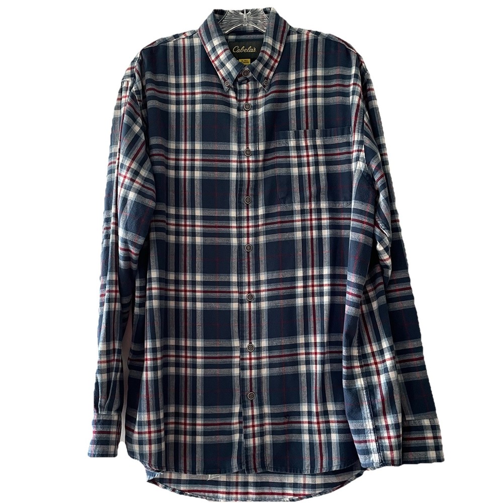 Cabela's Men’s Size XLT Tall Blue Red Plaid Flannel Shirt Chest Pocket Shirt