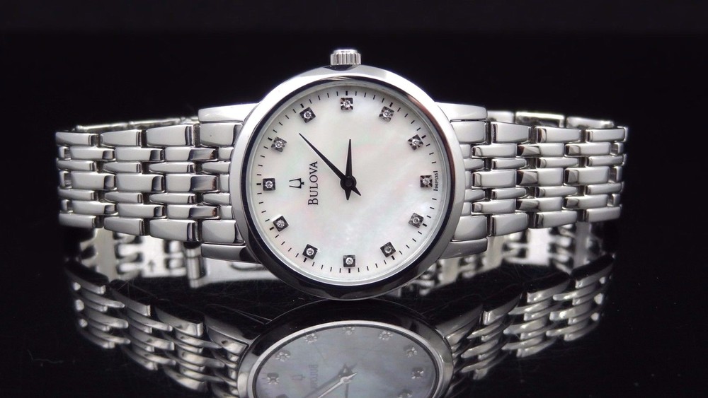 Bulova 96P135 Diamond Mother of Pearl Dial Silver Tone St. Steel Women's Watch
