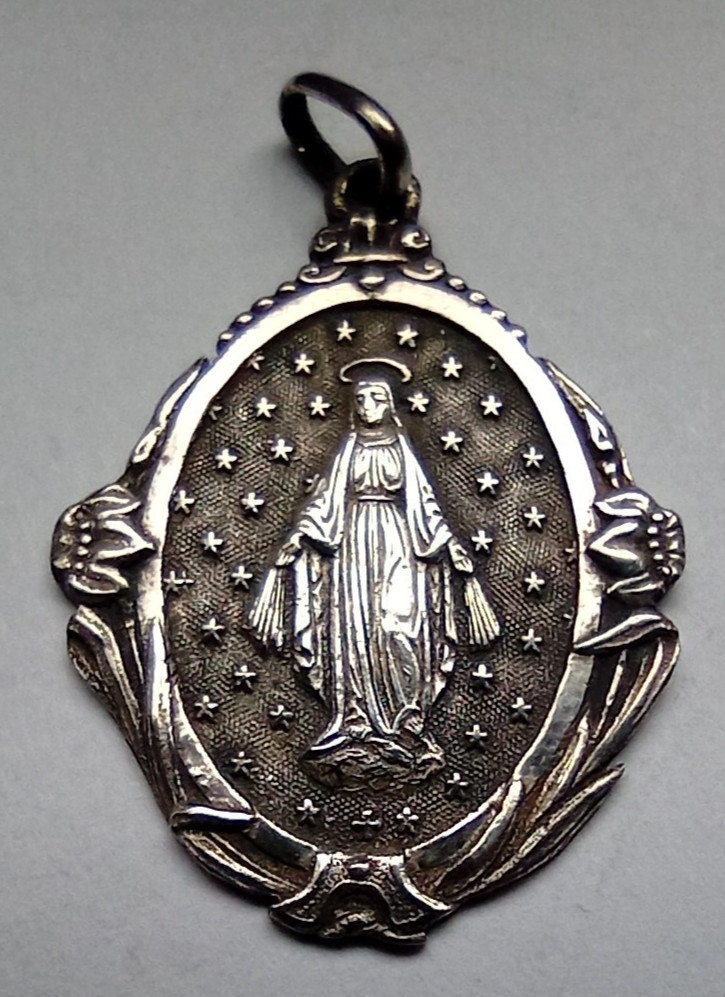 1920 French Religious Silver Pendant Medal