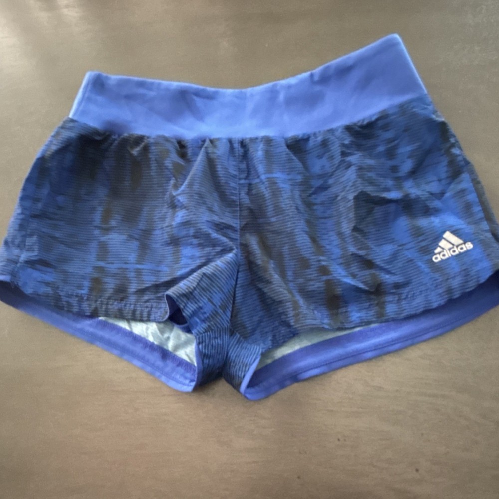 adidas Climalite Women's Blue Geometric Athletic Shorts Stretch Quick Dry Small
