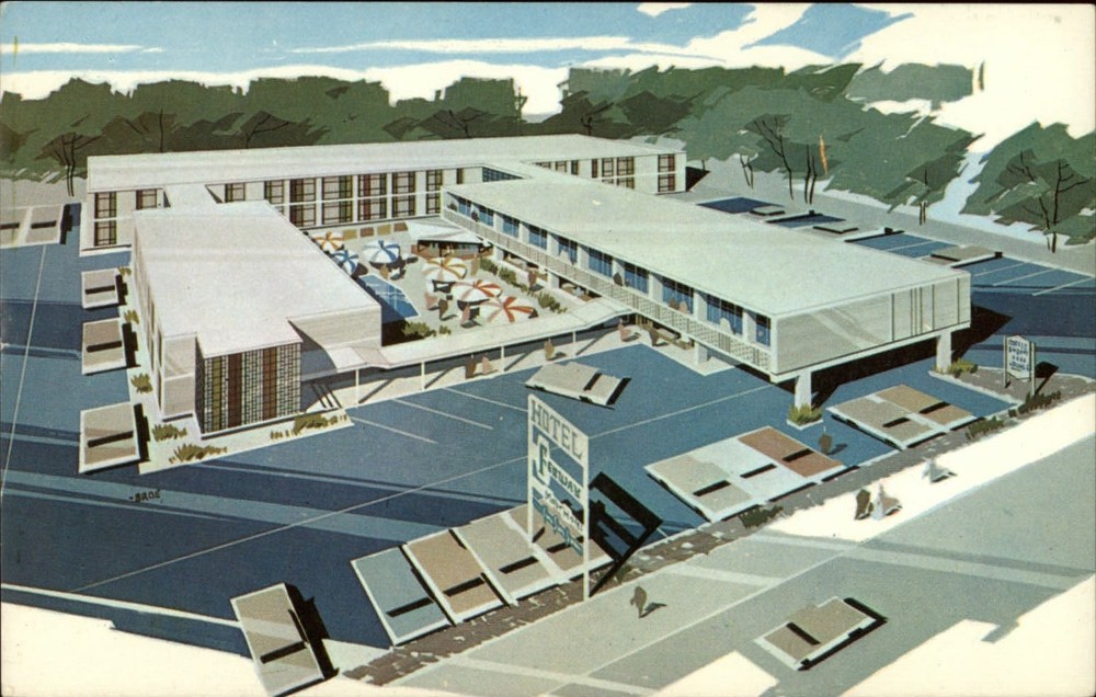 Boston Massachusetts Fenway Motor Hotel artist rendering unused vintage postcard