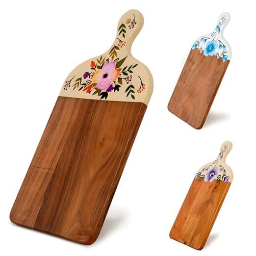 Acacia Wood Cutting Board for Kitchen – Cream background with pink flowers-image