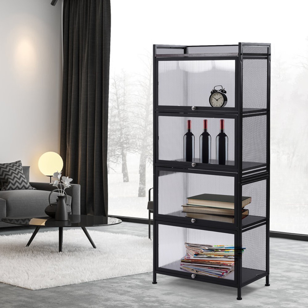 5-Tier Black and White Storage Cabinet for Kitchen Pantry with PC Door