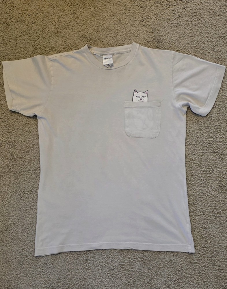 RIPNDIP Lord Nermal Pocket Cat Shirt Mens Small Gray Graphic Tee Funny