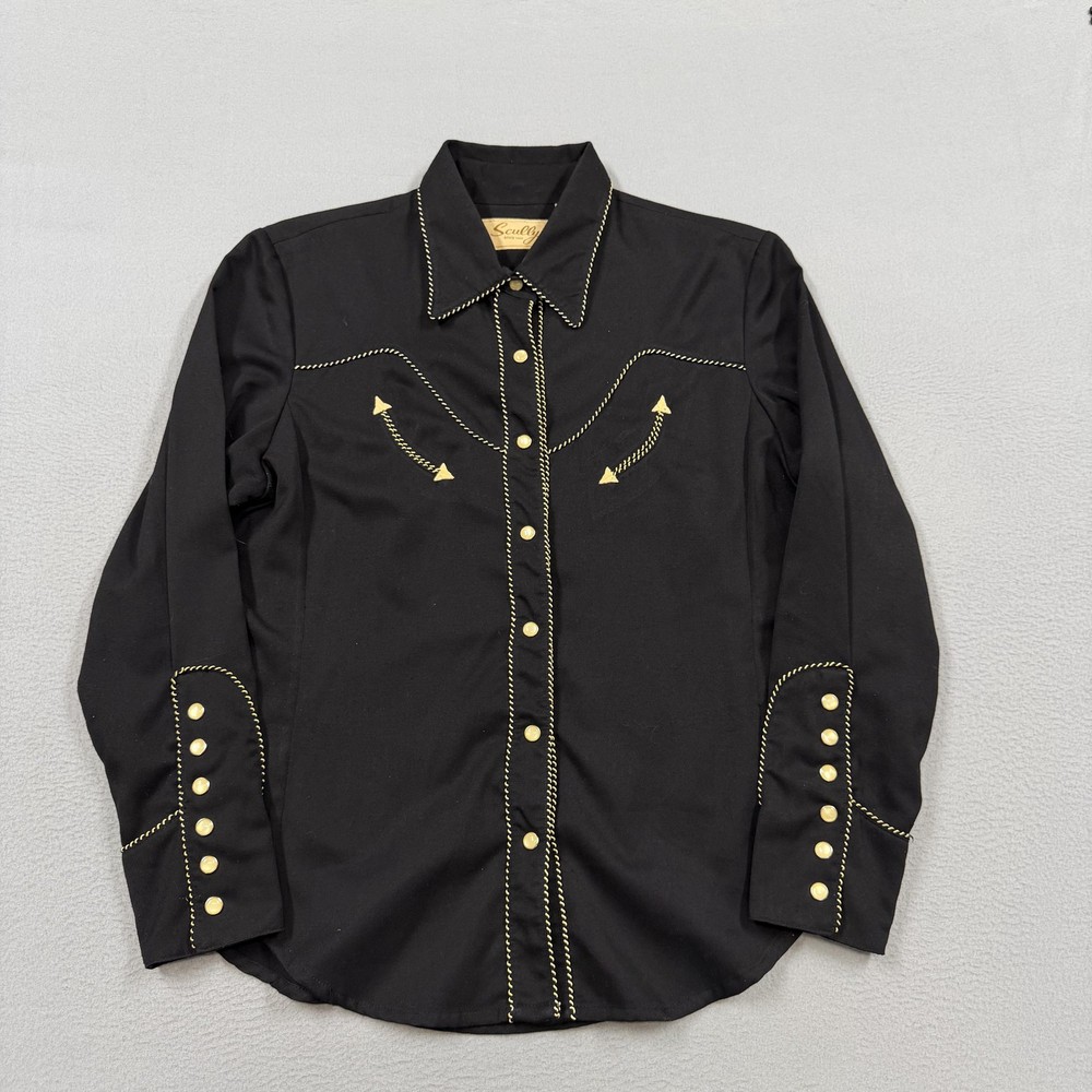Scully Shirt womens Large Black Long Sleeve Western Snap Embroidered Cowboy