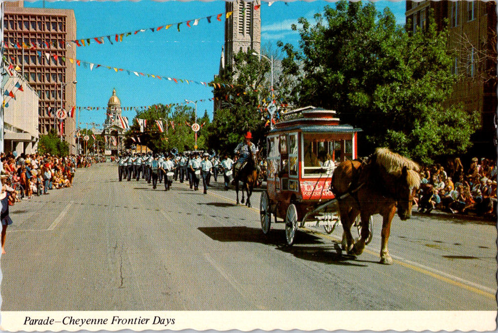 Vintage Postcard Cheyenne Frontier Days Parade Wyoming Festive Streets