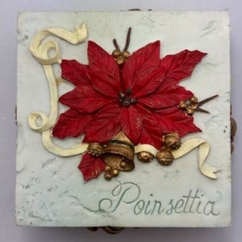 Vintage Red and White 3D Poinsettia Resin Trinket Box with Lid-image