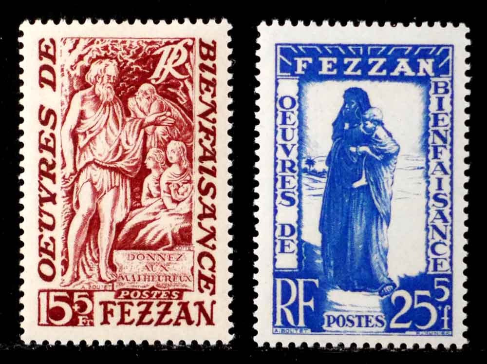 Libya, Fezzan, France: 1950 Stamps Unused Semi Post Set Scott #2Nb1-2 Sound