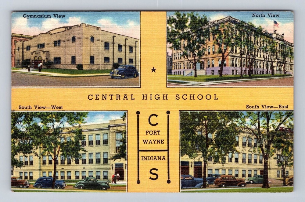 Fort Wayne IN-Indiana, Central High School, Antique Vintage Souvenir Postcard
