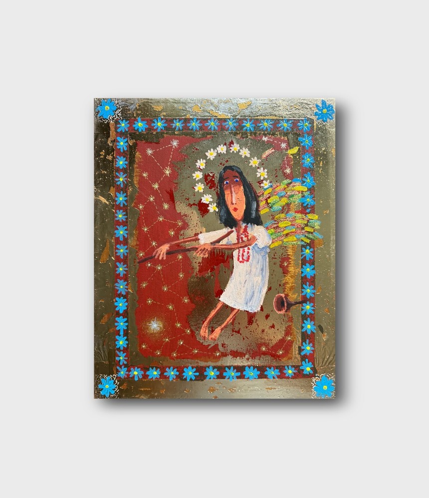 Abstract Oil Painting Guardian Angel by Ukrainian Artist Canvas Original Art Decor-image