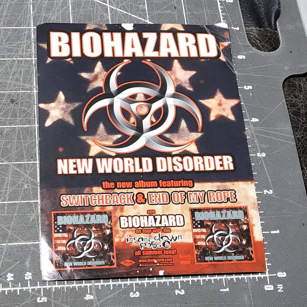 BIOHAZARD new world disorder 5x7 pROMO 1999 2 sided with drain sth oZZFEST flyer