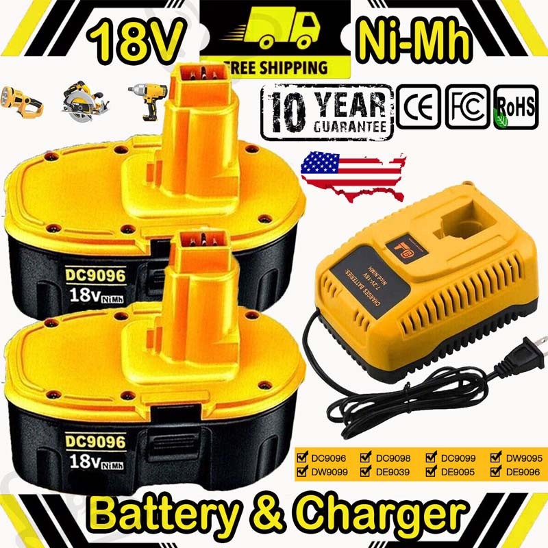 18Volt DC9096 for Dewalt 18V Battery/Charger DC9096-2 DC9098 DC9099 Replace 7AH