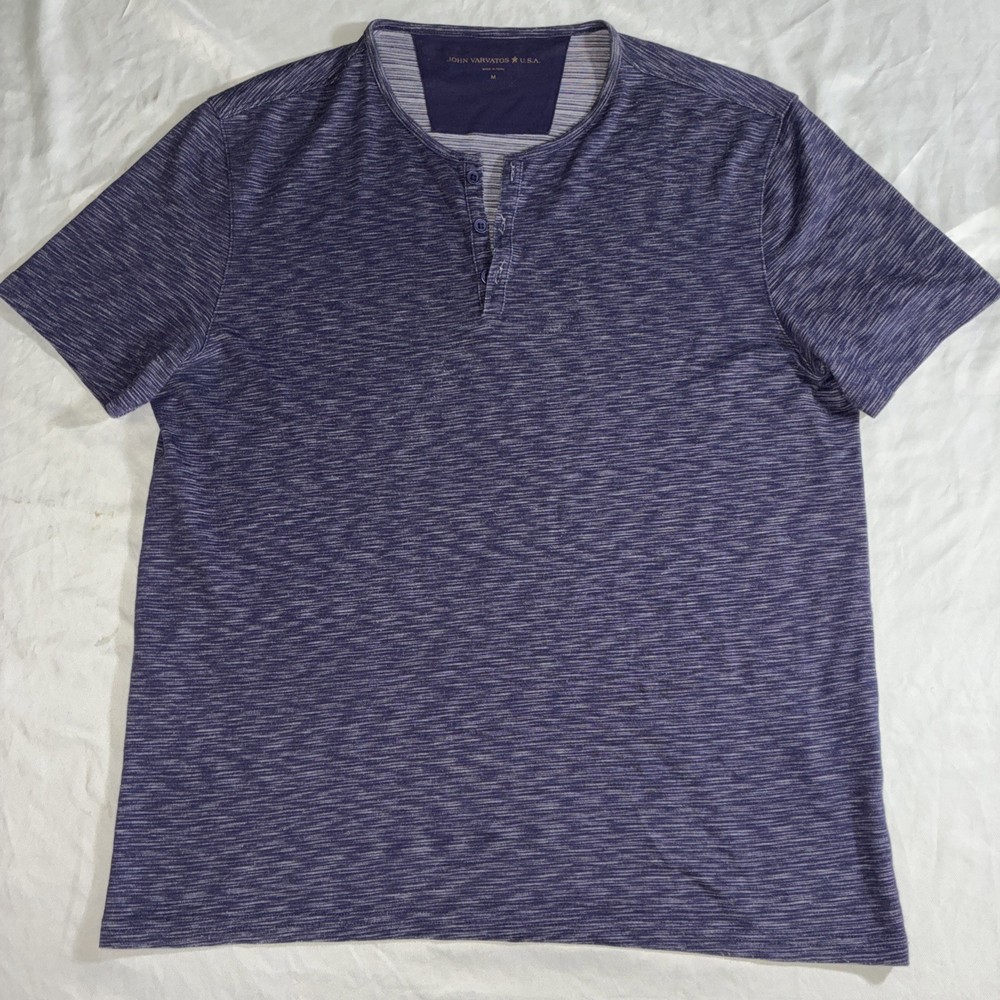 John Varvatos Henley Shirt Mens Medium Heather Blue Short Sleeve