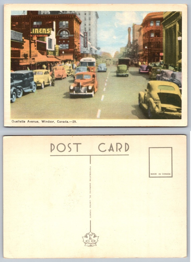 Ouellette Avenue Windsor Canada Street Scene Postcard