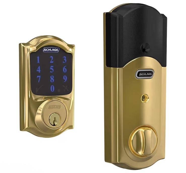 SCHLAGE BE469ZP CAM 605 Smart Deadbolt with Built-In Alarm and Camera in Camelo Finish