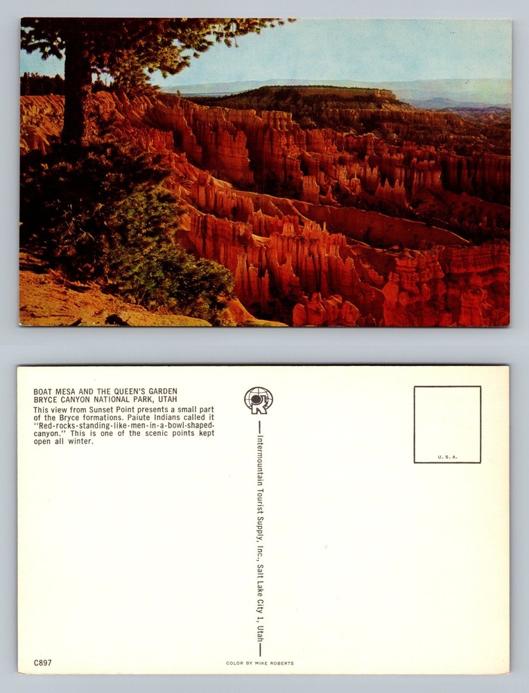 Bryce Canyon, UT-Utah, Boat Mesa Hoodoos Sunset Scene Souvenir Vintage Postcard