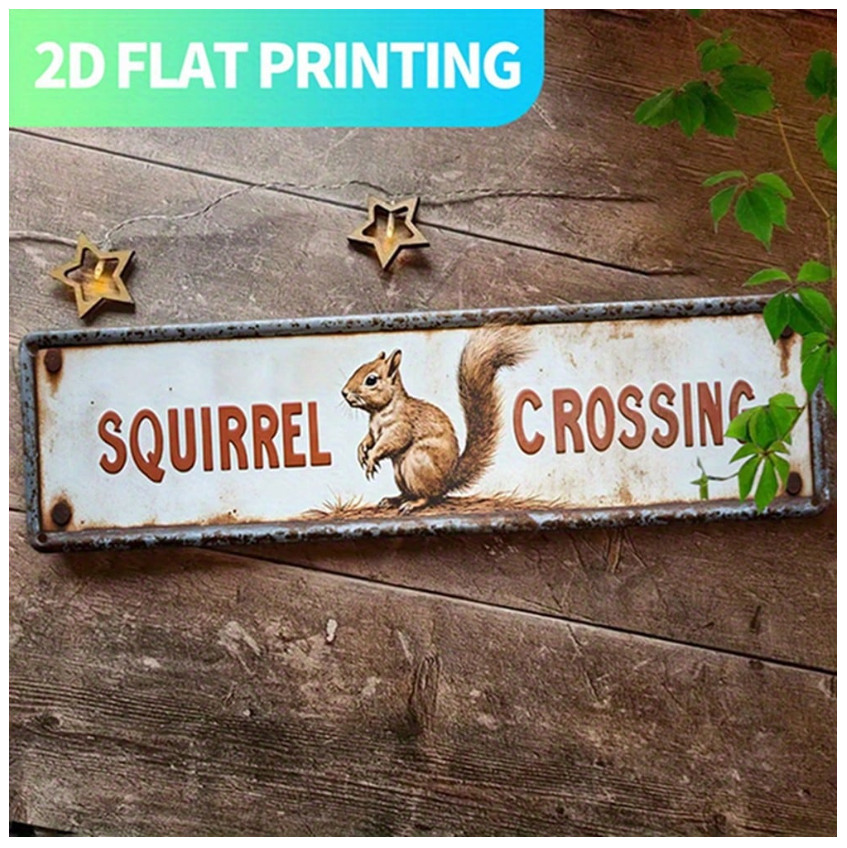 Vintage Squirrel Crossing Sign - Heavy-Duty Aluminum Metal Farmhouse Decor - Ru