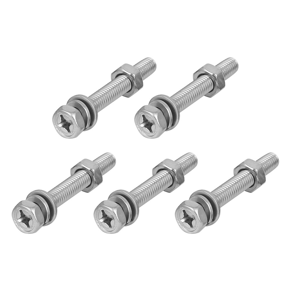 5-Piece M6x45mm Hex Head Fully Threaded Screw Bolt Kit with Nuts and Washers