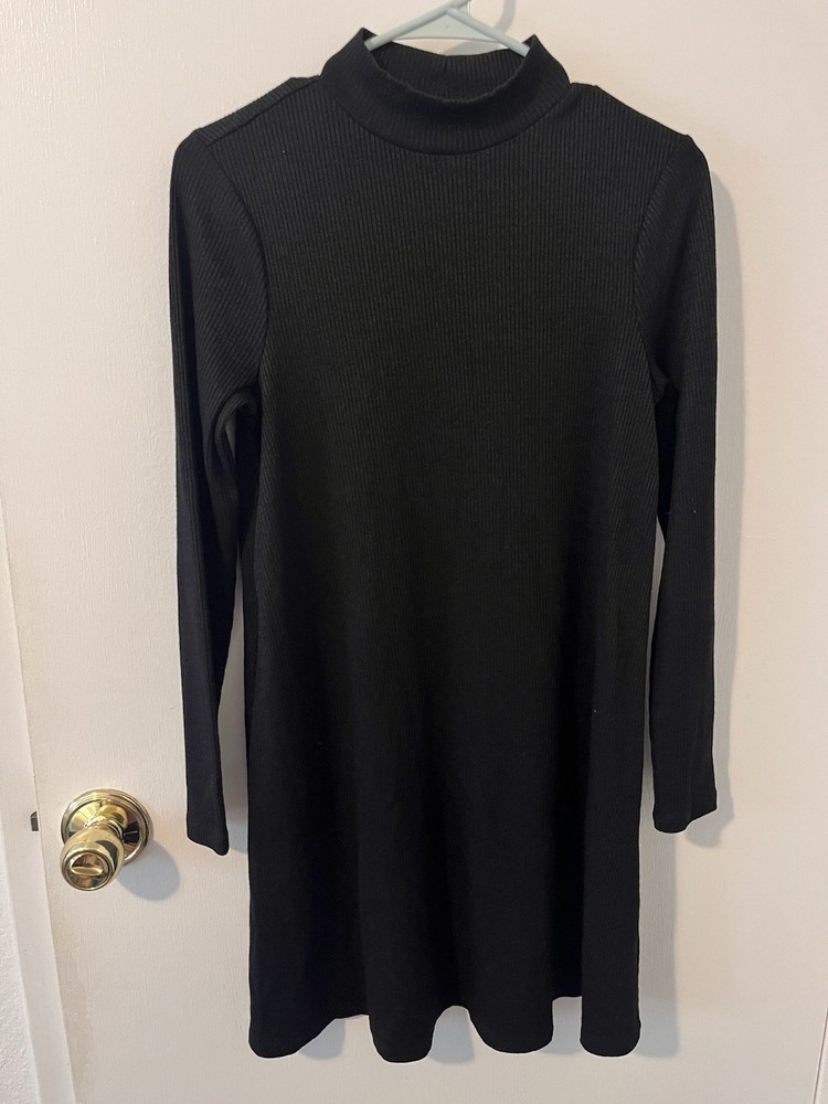 Gap Long Sleeve Mock Neck Sweater Dress Ribbed Black Minimalist Basic Normcore M
