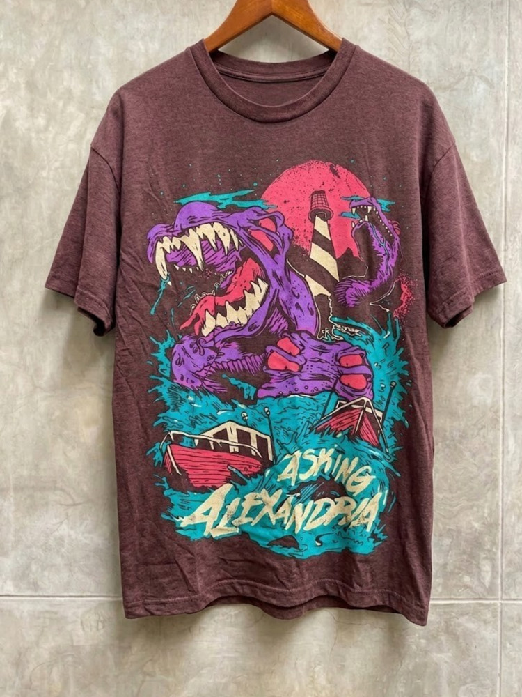 Asking Alexandria Sea Monster Lighthouse Graphic Band T-Shirt Maroon